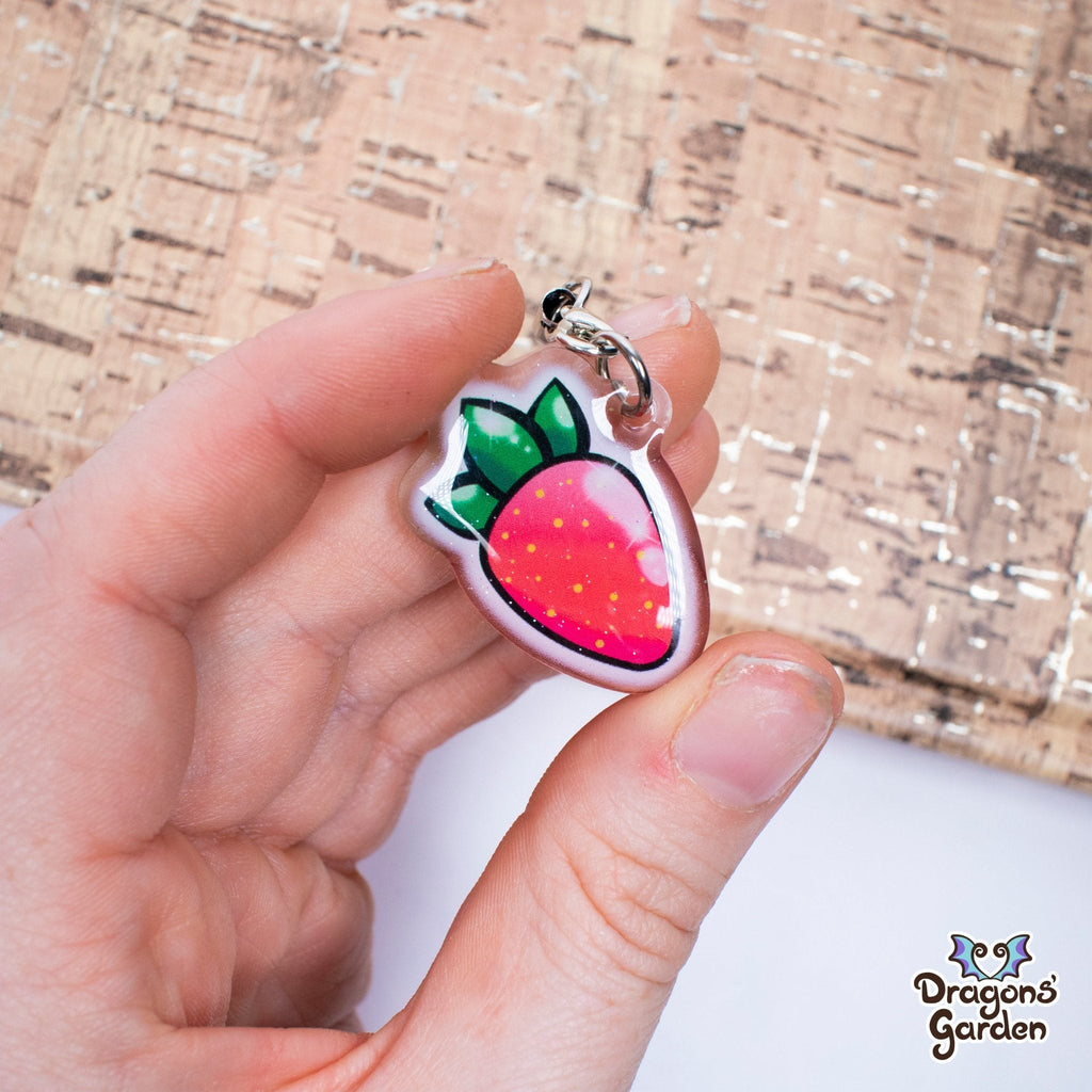 WHOLESALE Sweet Strawberry | Glitter Acrylic Phone Strap - Dragons' Garden - Keychain Keychain