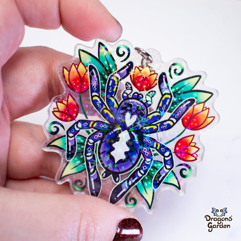 Flower Tarantula | Holographic Acrylic Keychain - Dragons' Garden - Keychain Keychain