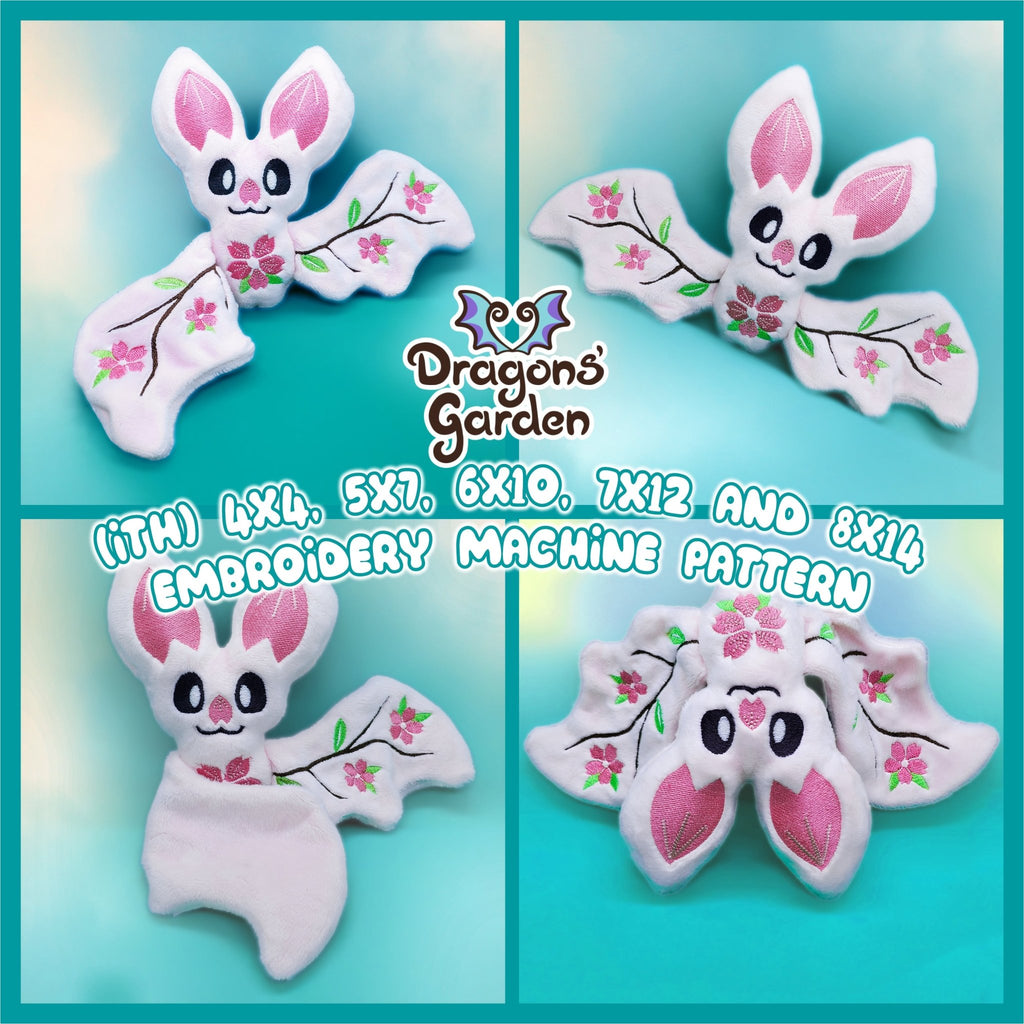 ITH Cherry Blossom Bat Plushie Embroidery Pattern - Dragons' Garden - Pattern 4x4