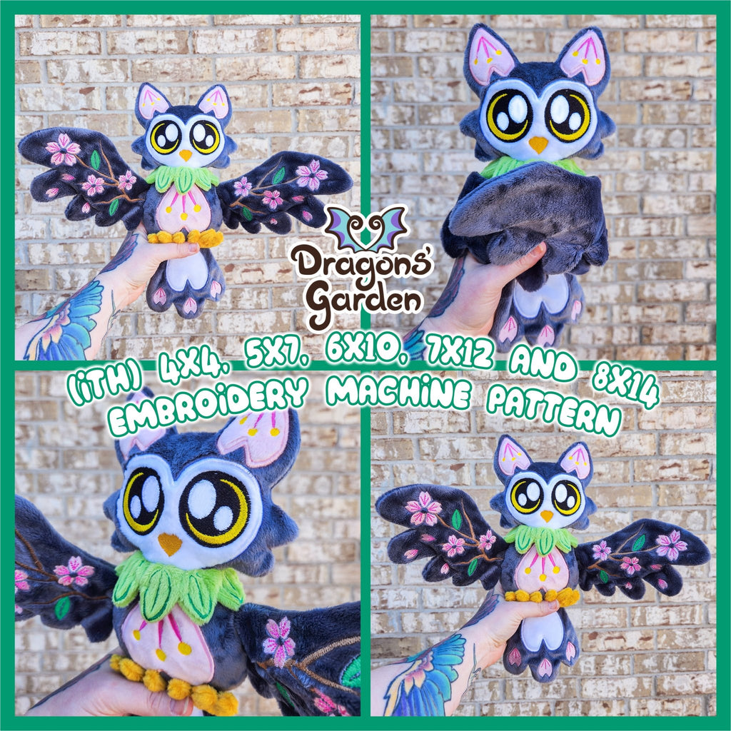 ITH Cherry Blossom Owl Plush Embroidery Pattern - Dragons' Garden - Pattern 4x4