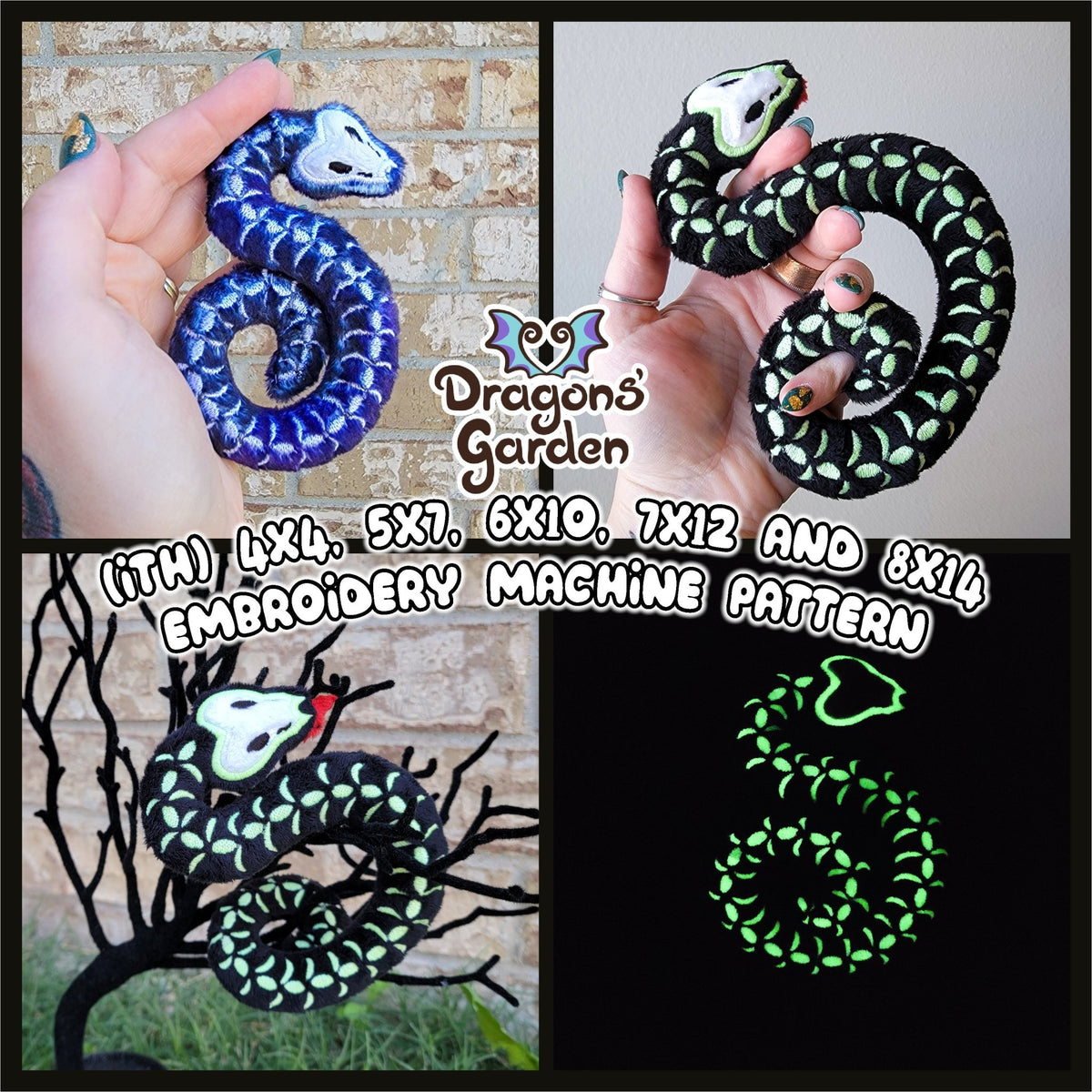 snake plant embroidery ITH Skeleton Snake Plush Embroidery Pattern
