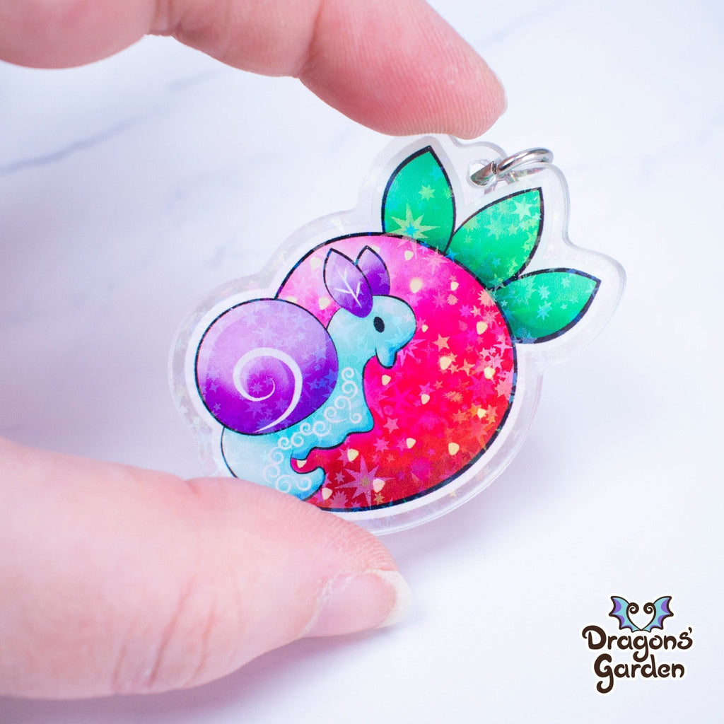 Strawberry Snail | Holographic Acrylic Keychain - Dragons' Garden - Keychain Keychain