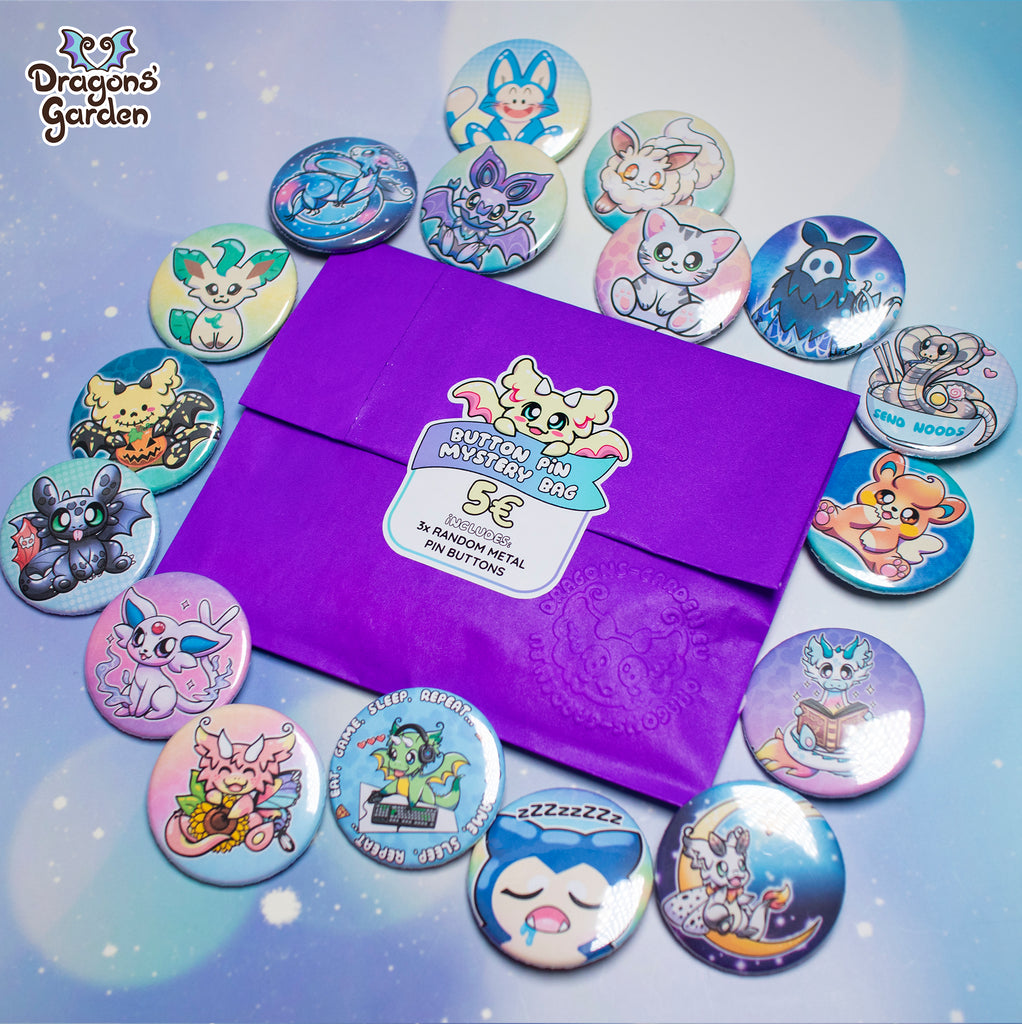 keychains scattered around the blue background designs by dragons' garden