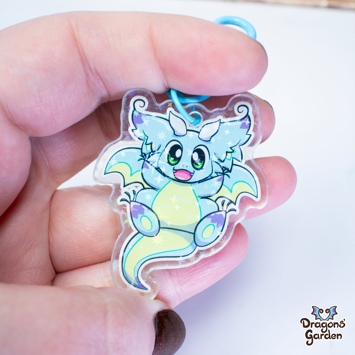 Blue Happy Dragon | Holographic Acrylic Keychain– Dragons' Garden