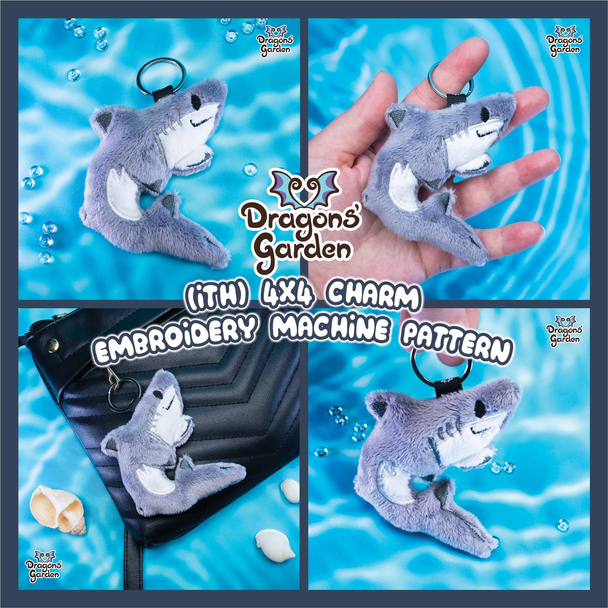 ITH Reef Shark Charm Embroidery Pattern - DIY sweet Keychain Design ...