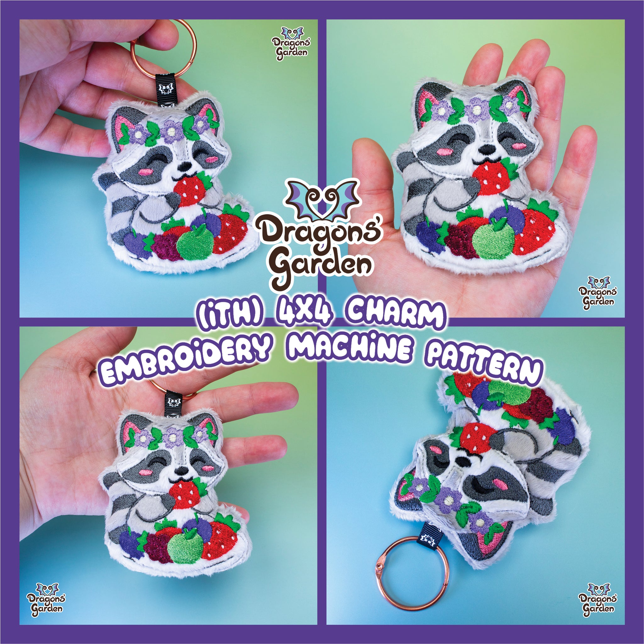 ITH Cottagecore Fruit Racoon Charm Embroidery Pattern Craft