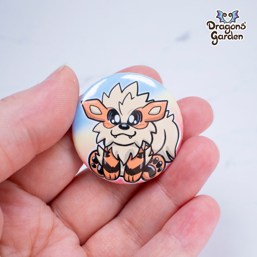 WHOLESALE Arcanine Pokemon | Button Pin - Dragons' Garden - Button Button