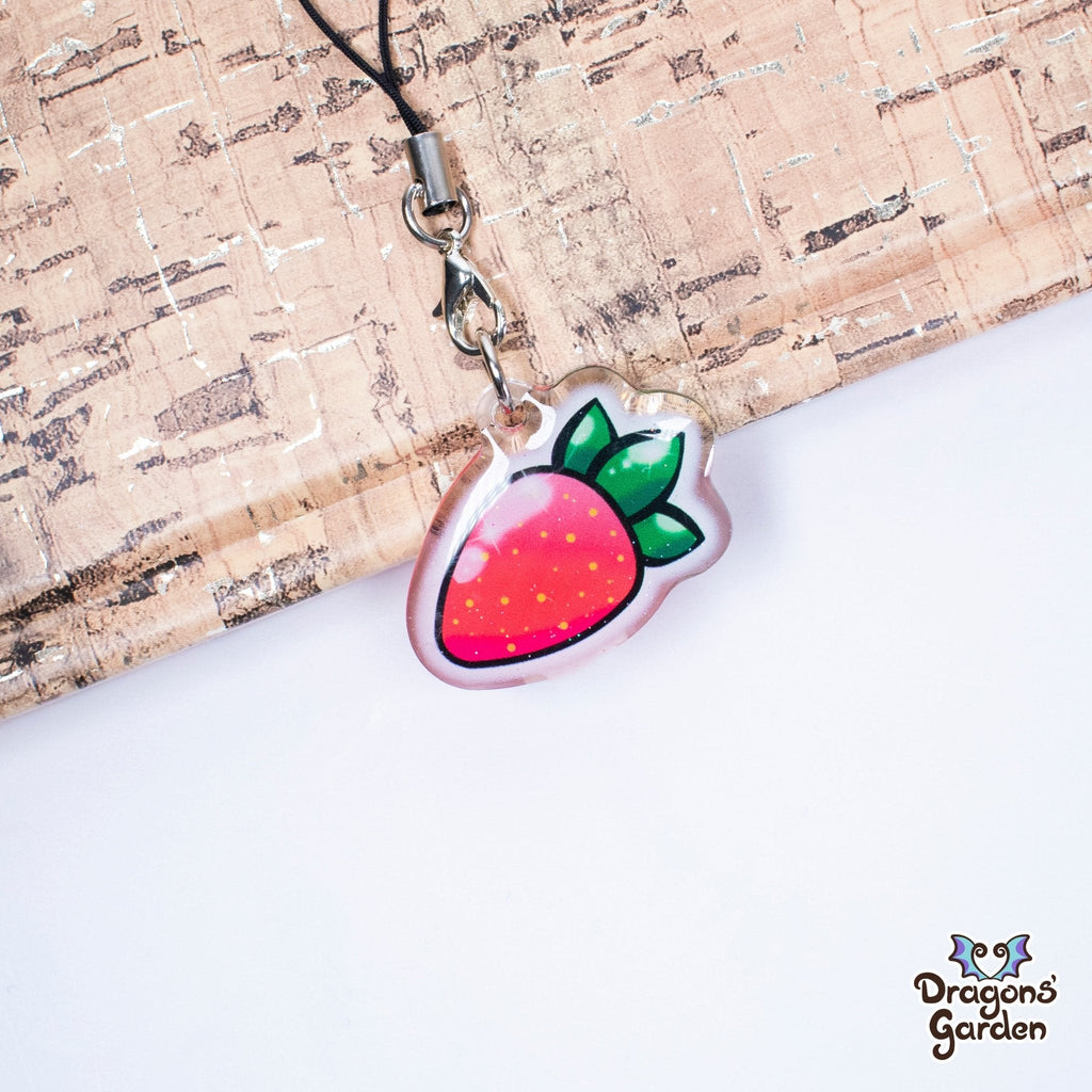 WHOLESALE Sweet Strawberry | Glitter Acrylic Phone Strap - Dragons' Garden - Keychain Keychain