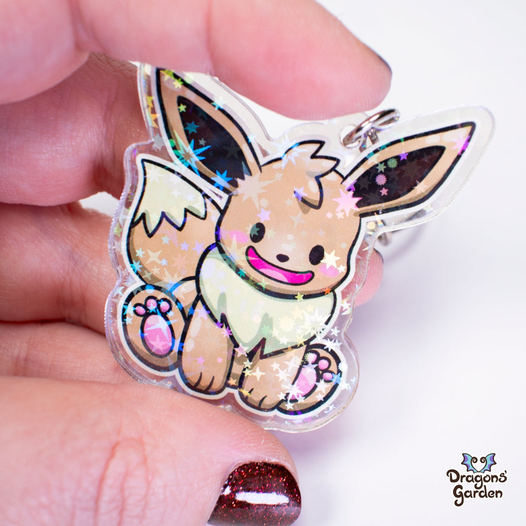 Eevee and Ditto Face Pokemon | Holographic Acrylic Keychain - Dragons' Garden - Keychain Keychain