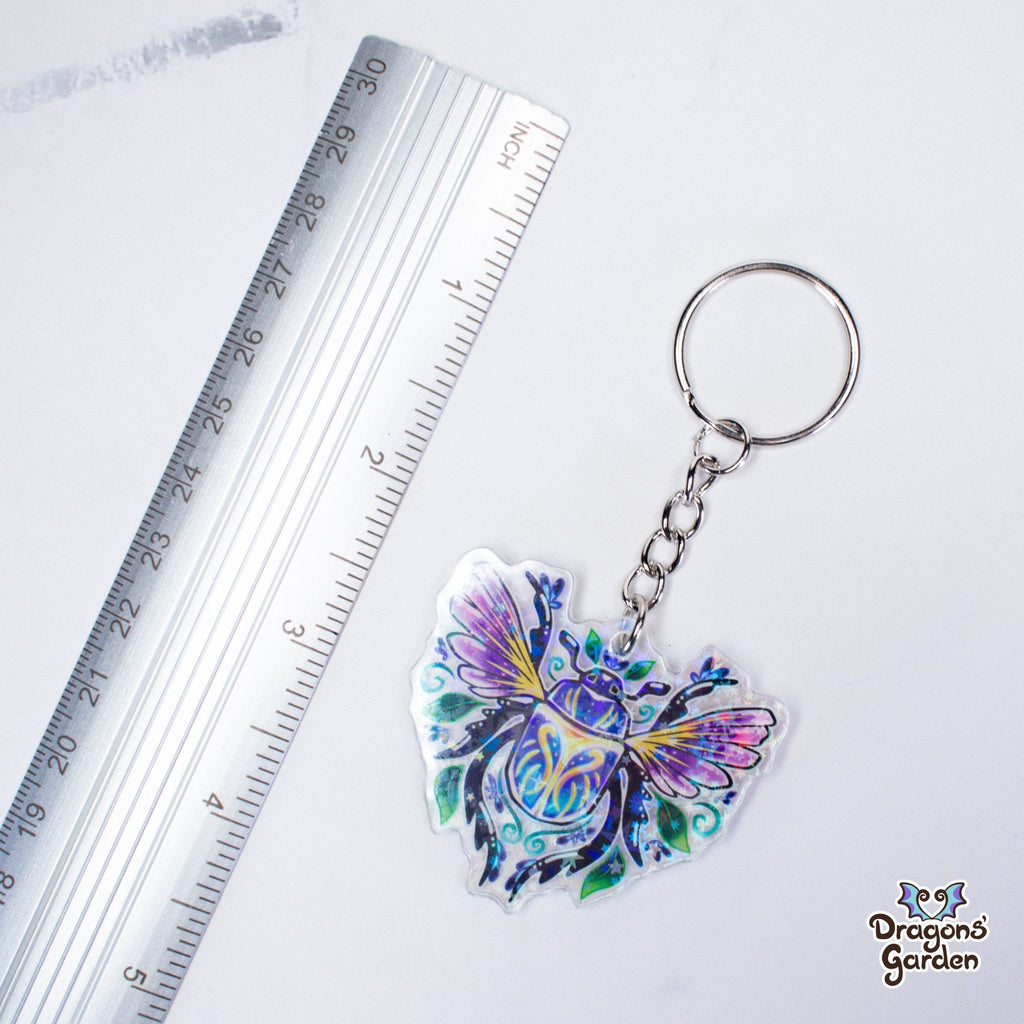 Flower Scarab | Holographic Acrylic Keychain - Dragons' Garden - Keychain Keychain