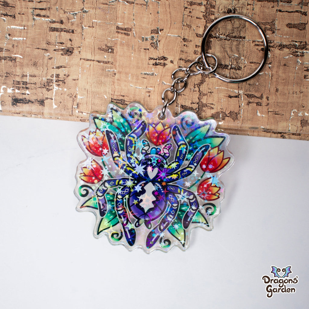 Flower Tarantula | Holographic Acrylic Keychain - Dragons' Garden - Keychain Keychain