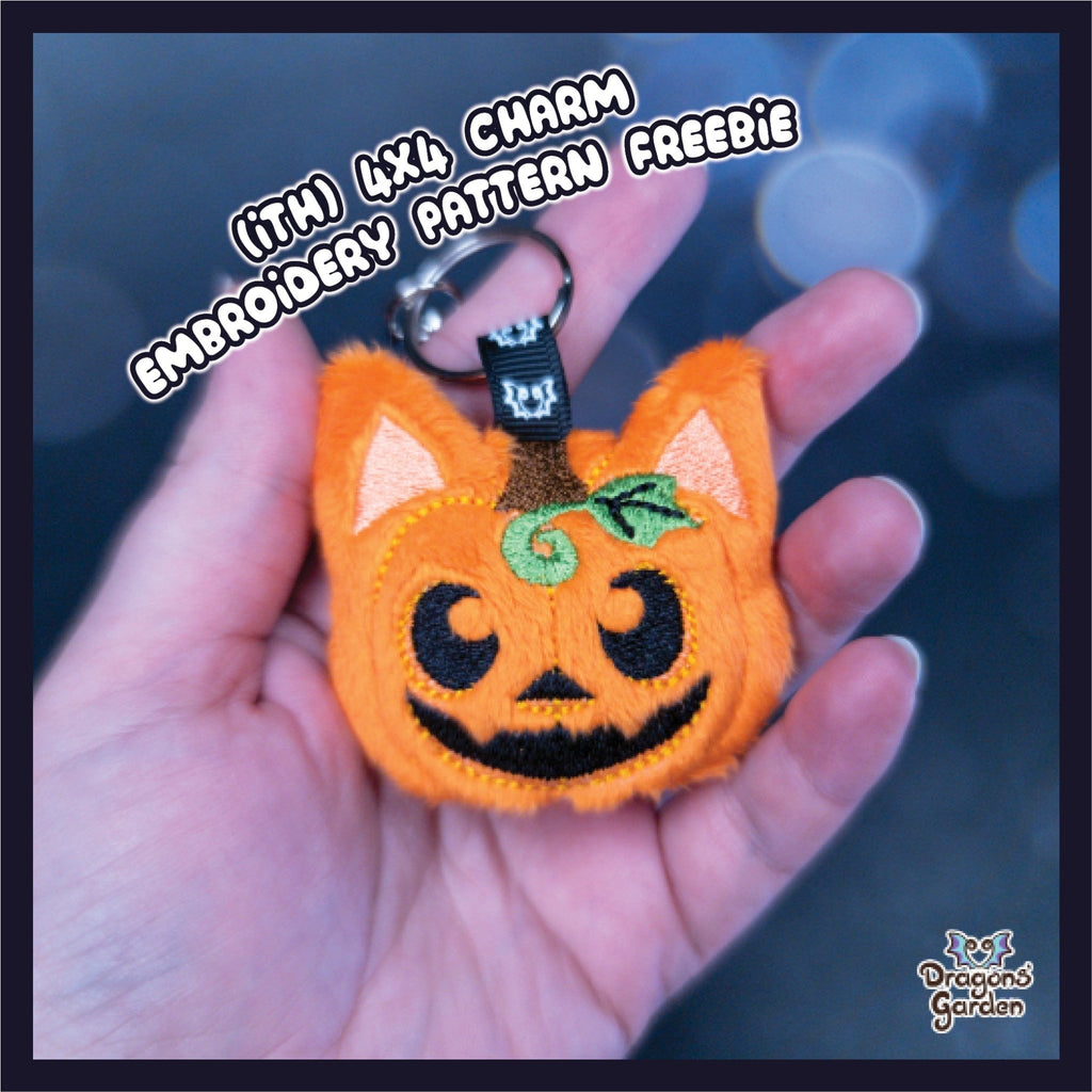 FREE ITH Pumpkin Cat Charm (Embroidery File 4x4) - Dragons' Garden - Freebie *New