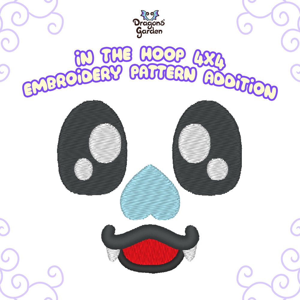 Happy Bat Face Embroidery Pattern - Dragons' Garden - Pattern 4x4