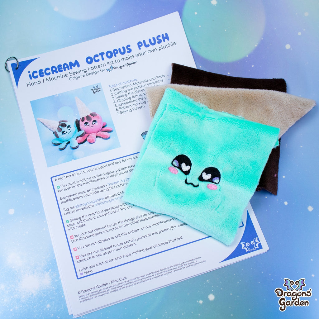 Icecream Octopus Plushie Sewing Kit - Dragons' Garden - Mint - Sewing Kit Sewing Kit