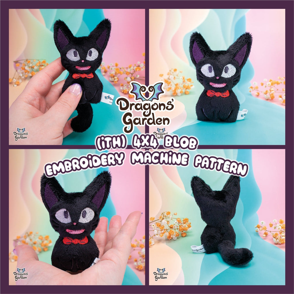 ITH Black Kitty Blob Plushie Pattern - Dragons' Garden - Pattern 4x4