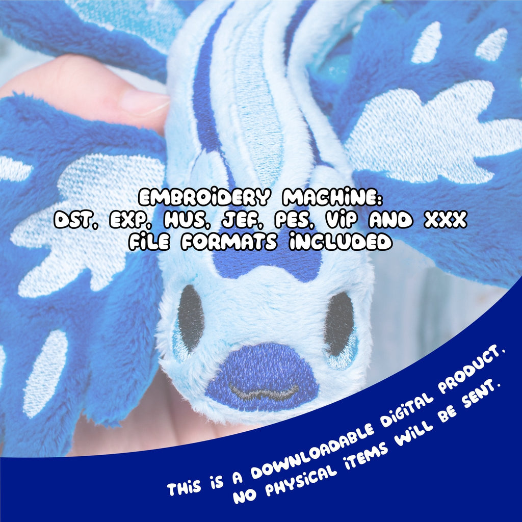 ITH Blue Dragon Sea Slug Plush Embroidery Pattern - Dragons' Garden - Pattern 4x4