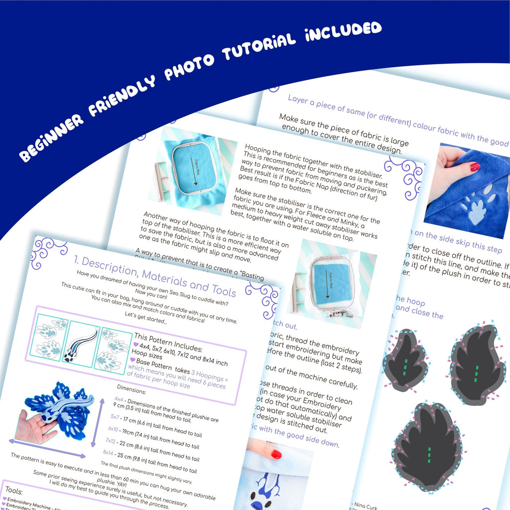 ITH Blue Dragon Sea Slug Plush Embroidery Pattern - Dragons' Garden - Pattern 4x4