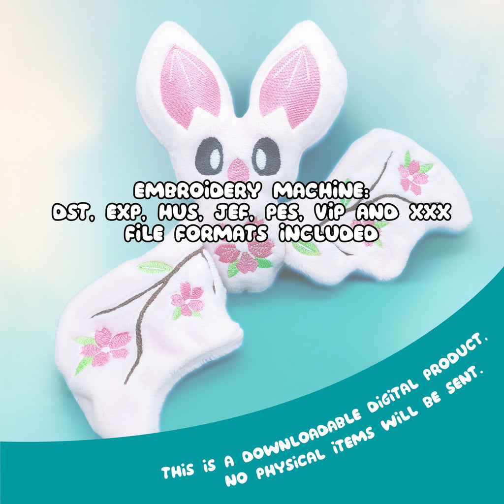ITH Cherry Blossom Bat Plushie Embroidery Pattern - Dragons' Garden - Pattern 4x4