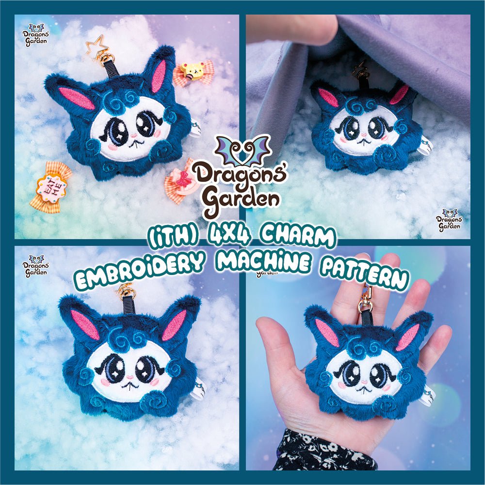 ITH Dust Bunny Charm Plushie Pattern - Dragons' Garden - Pattern 4x4