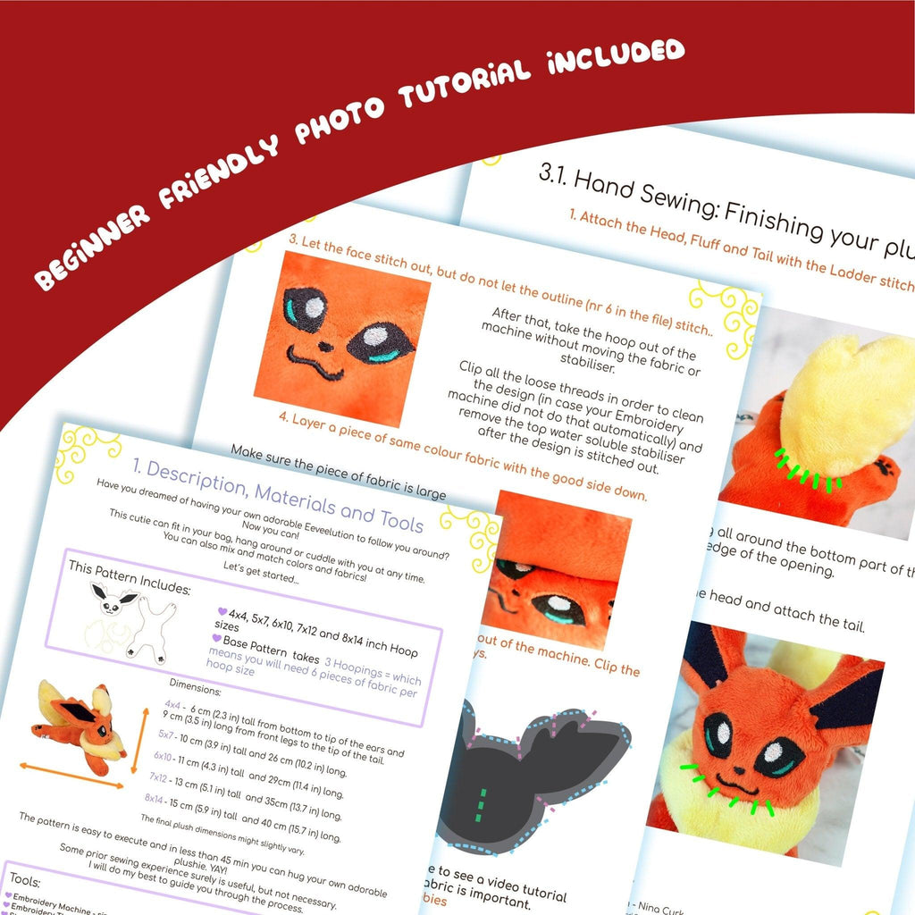 ITH Flareon Plush Embroidery Pattern Eeveelutions - Dragons' Garden - Pattern 4x4