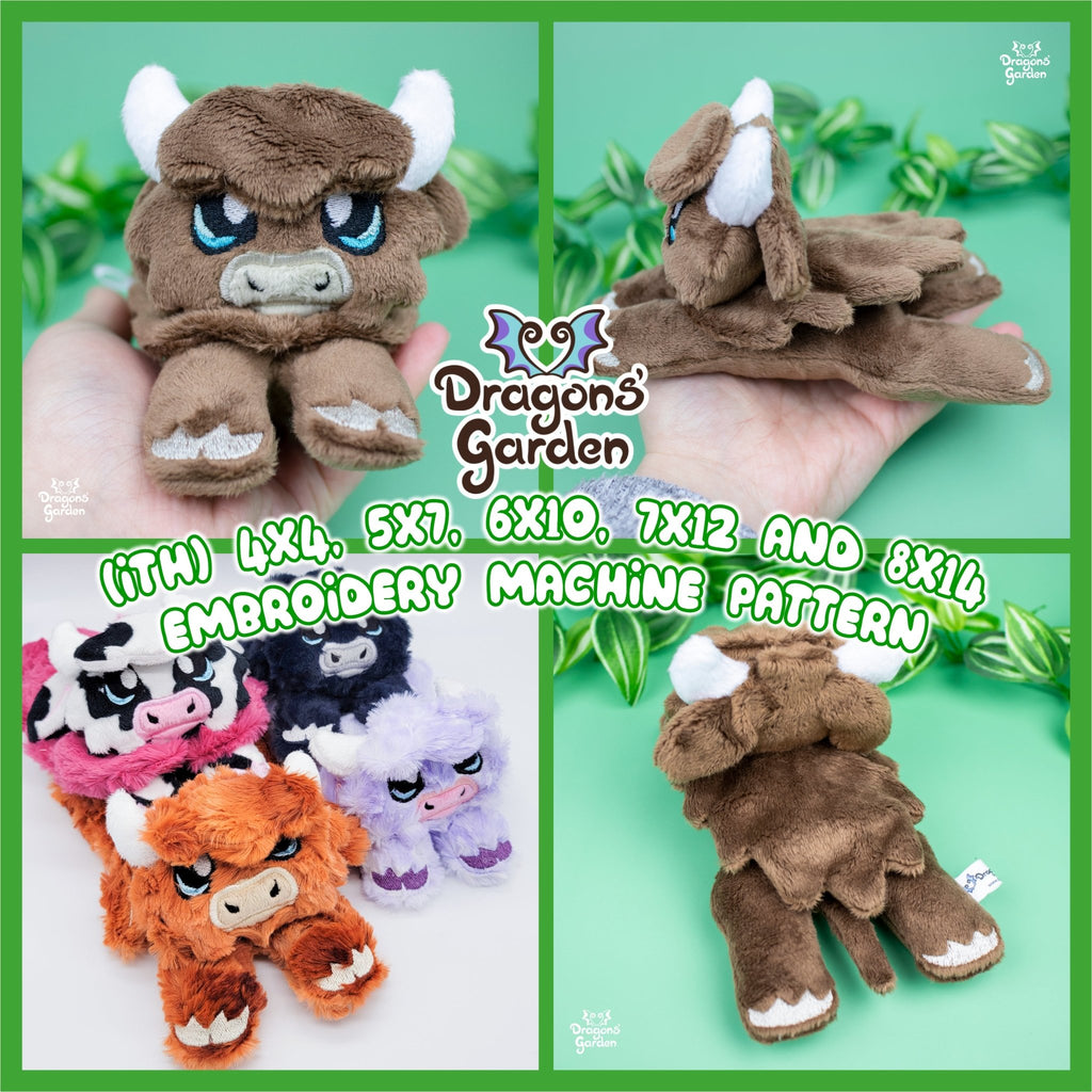 ITH Highland Cow Plushie Embroidery Pattern - Dragons' Garden - Pattern 4x4