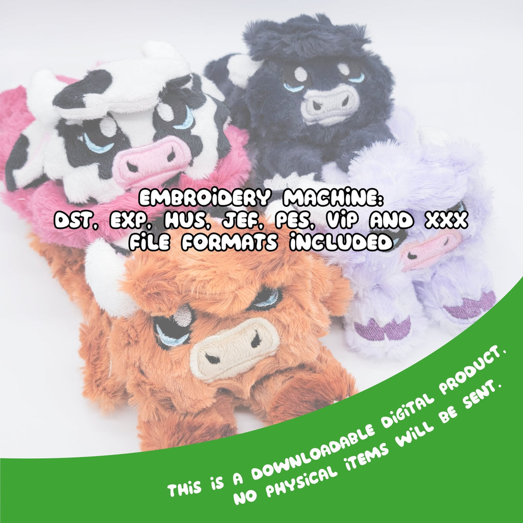 ITH Highland Cow Plushie Embroidery Pattern - Dragons' Garden - Pattern 4x4