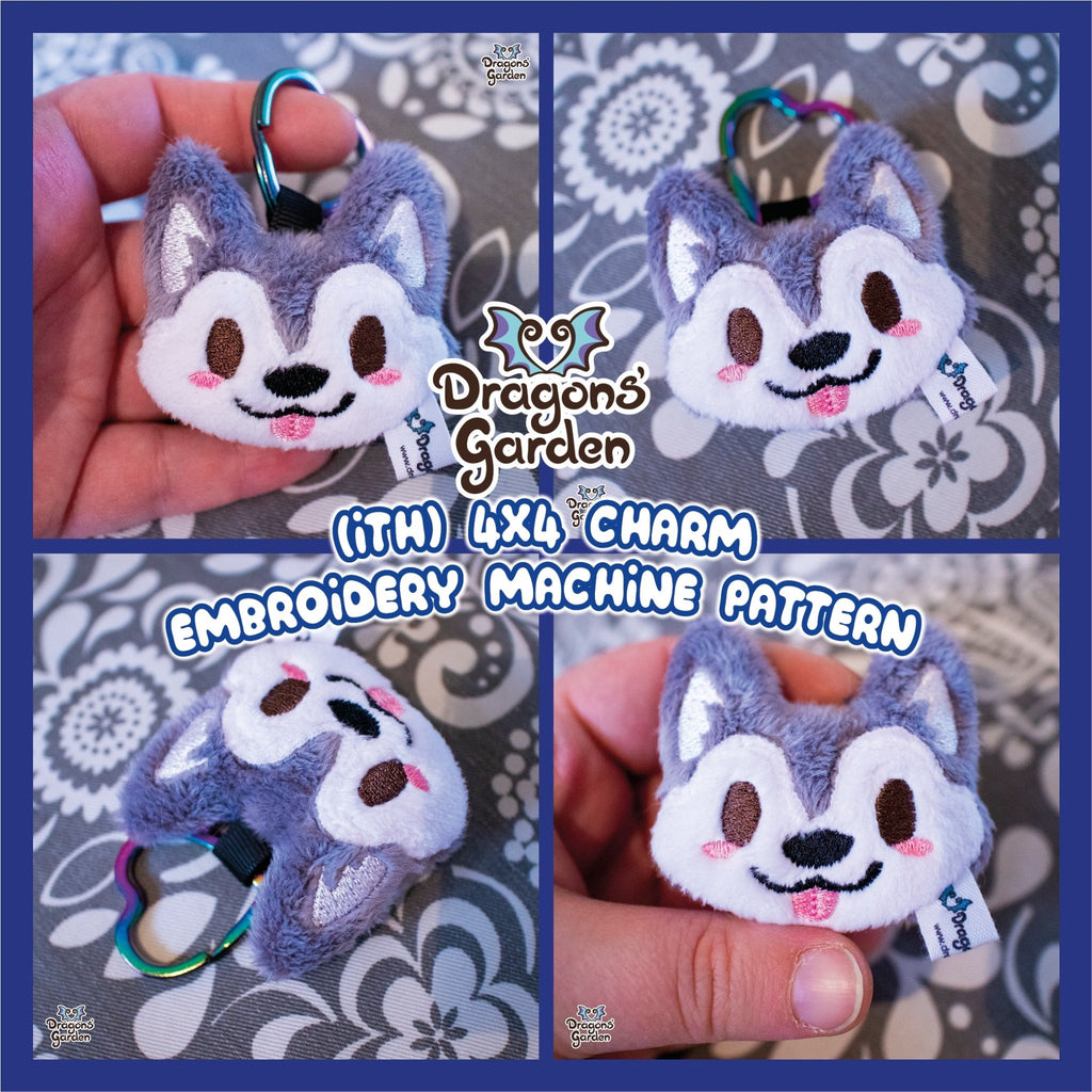 ITH Husky Puppy Head Charm Pattern - Dragons' Garden - Pattern 4x4