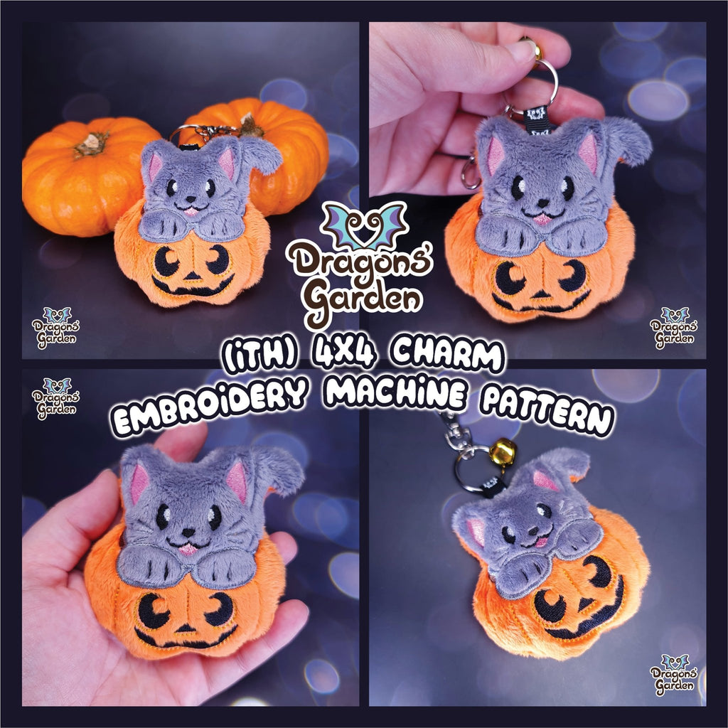 ITH Kitty in a Pumpkin Charm - Dragons' Garden - Pattern *Patreon