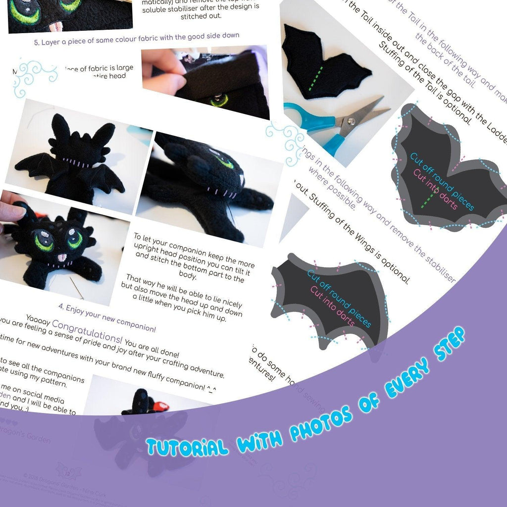 ITH Light & Night Fury Plush Embroidery Pattern - Dragons' Garden - Pattern 4x4