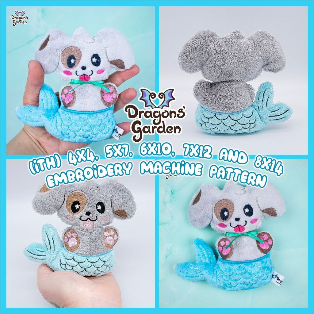 ITH Mermaid Puppy Plushie Embroidery Pattern | Double Sided - Dragons' Garden - Pattern 4x4