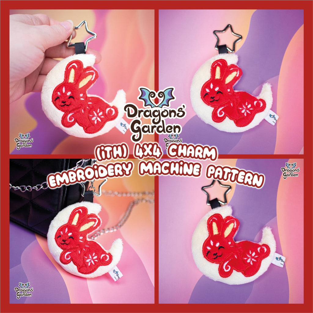 ITH Moon Bunny Charm Pattern - Dragons' Garden - Pattern 4x4