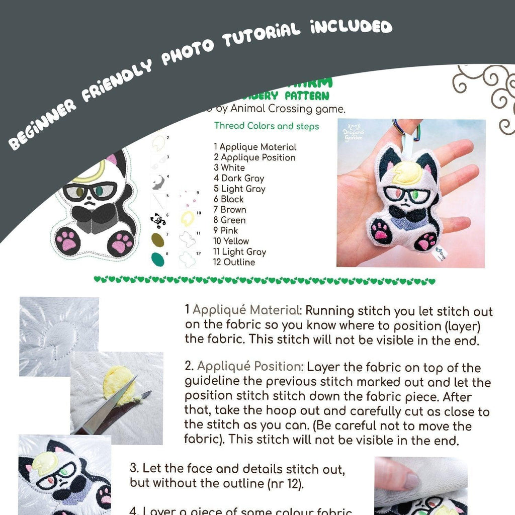 ITH Raymond Animal Crossing Keychain Charm Embroidery Pattern - Dragons' Garden - Pattern 4x4