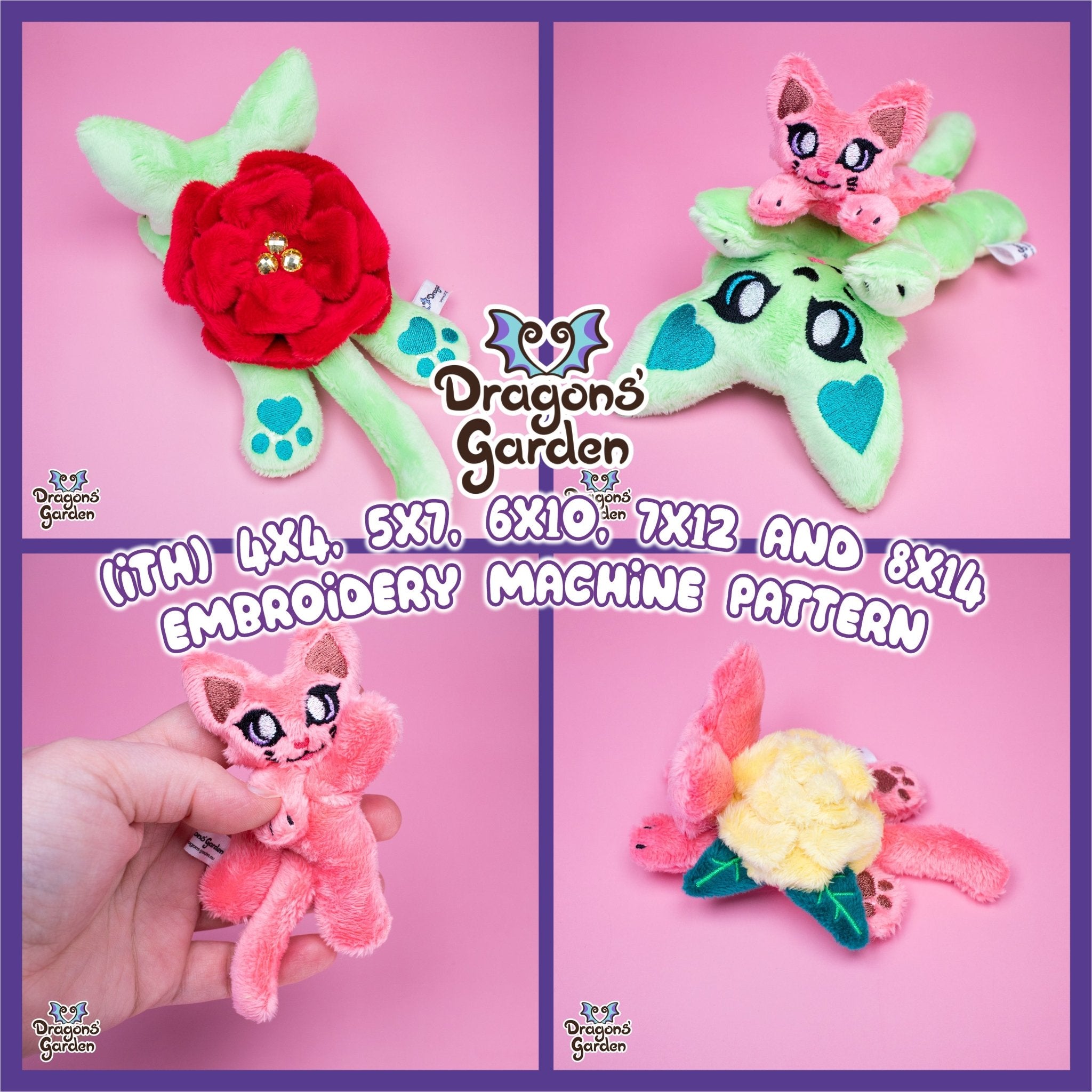 ITH Rose Kitty Plushie Embroidery Pattern Dragons' Garden ITH Rose Kitty Plushie Embroidery Pattern Dragons' Garden