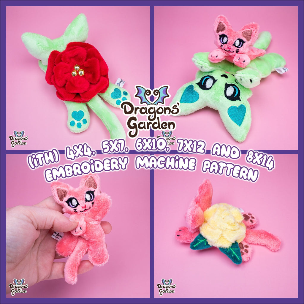 ITH Rose Kitty Plushie Embroidery Pattern - Dragons' Garden - Pattern 4x4