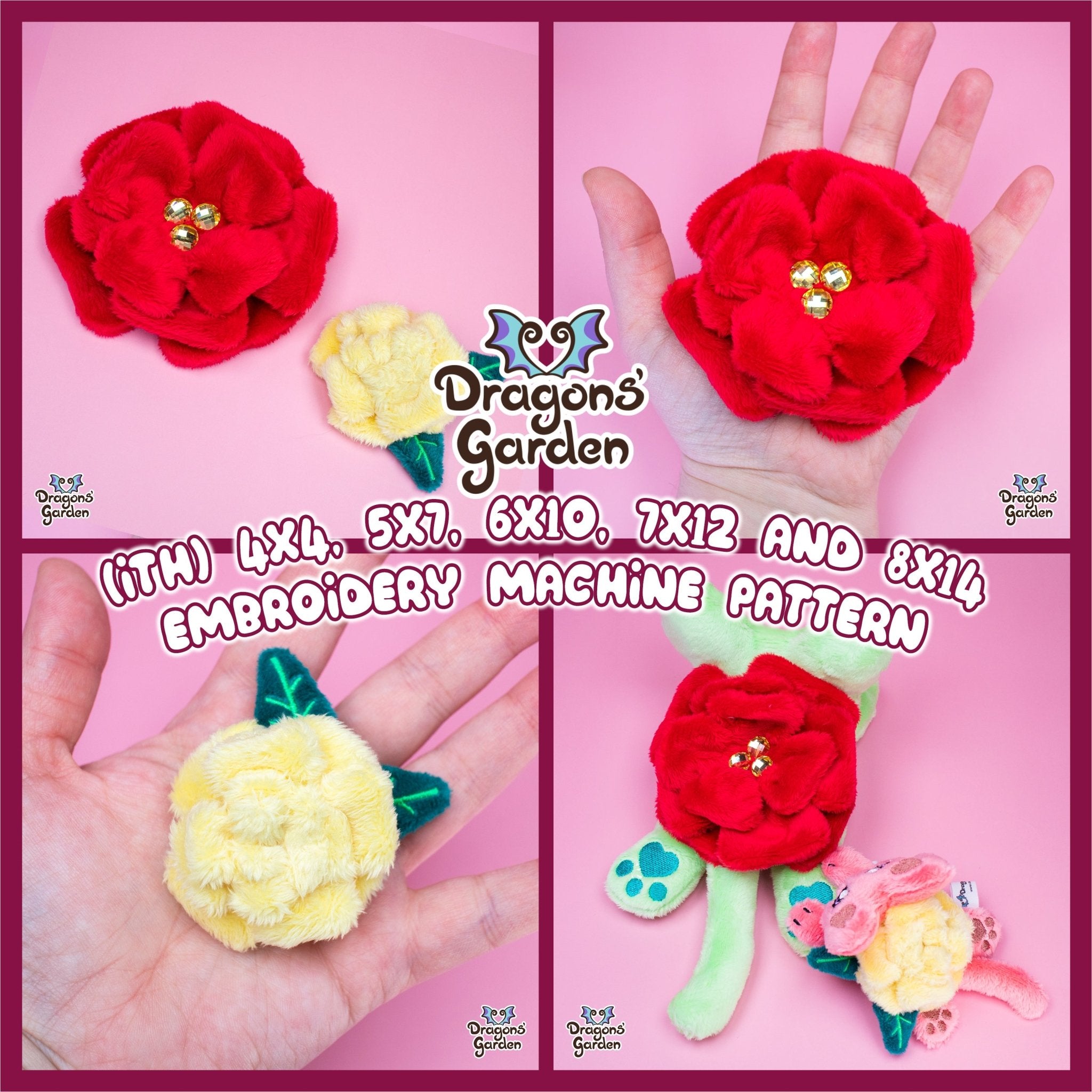 ITH Rose Plush Flower Pattern Dragons Garden