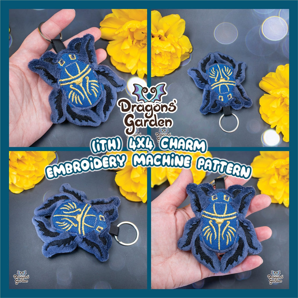 ITH Scarab Beetle Charm Plushie Pattern - Dragons' Garden - Pattern 4x4