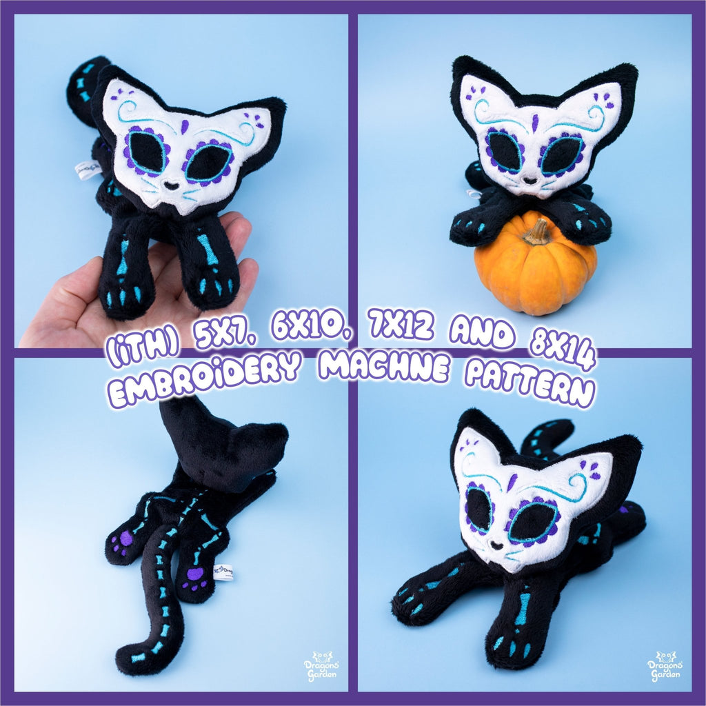 ITH Sugar Skull Kitty Plushie Embroidery Pattern - Dragons' Garden - Pattern 5x7
