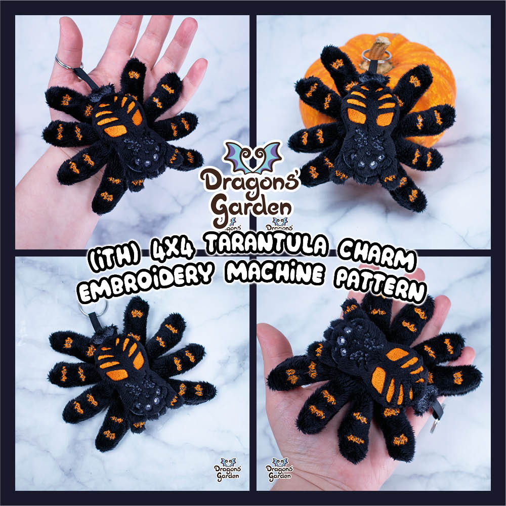 ITH Tarantula Spider Charm Plushie Pattern - Dragons' Garden - Pattern 4x4
