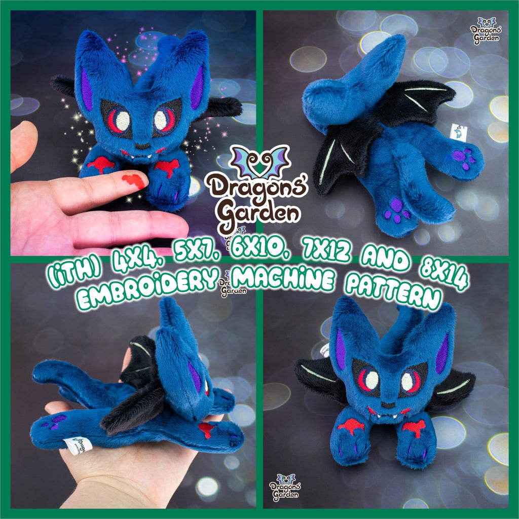 ITH Vampire Cat Halloween Plushie Embroidery Pattern - Dragons' Garden - Pattern 4x4