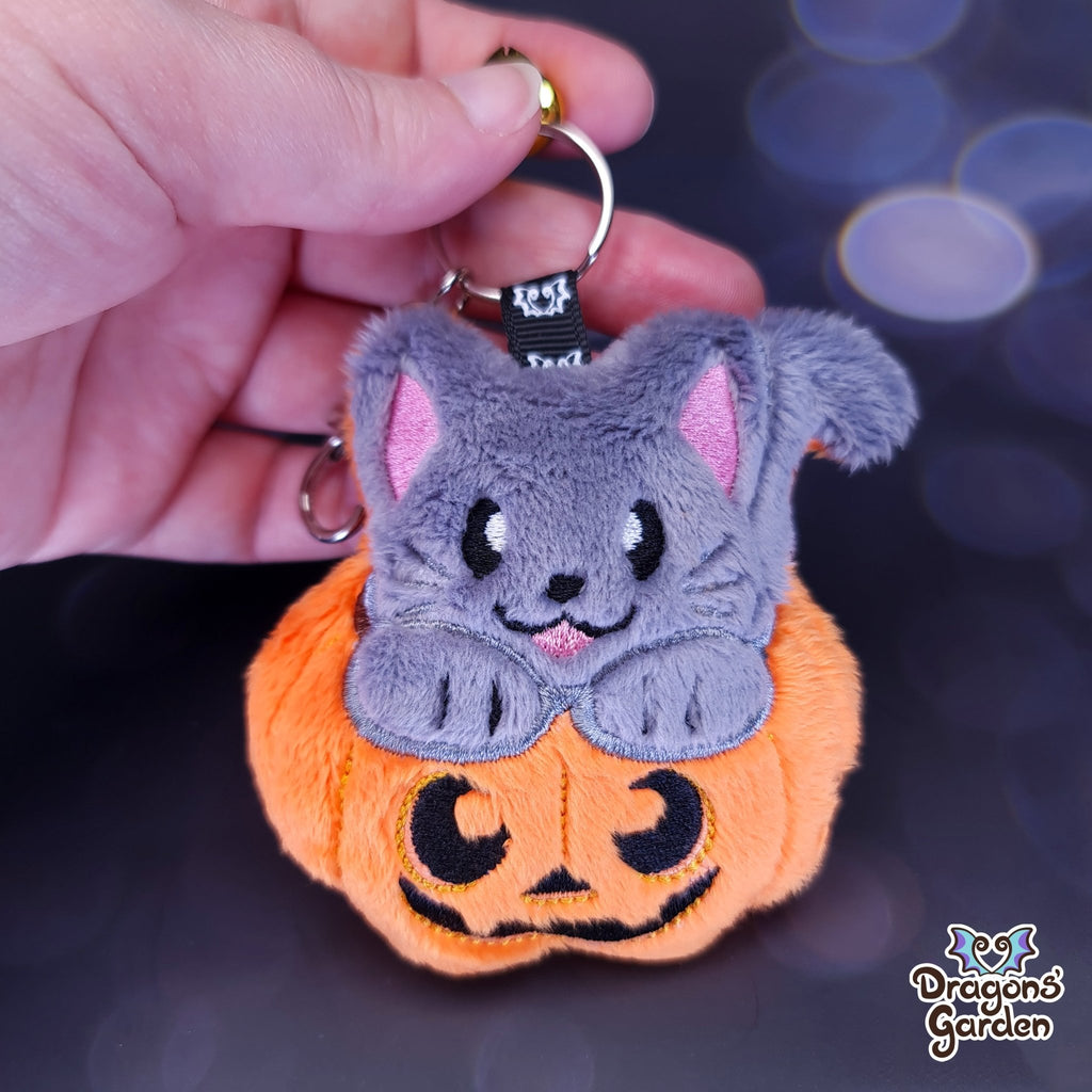 Kitty in a Pumpkin Keychain Charm - Dragons' Garden - Charm Original Creation