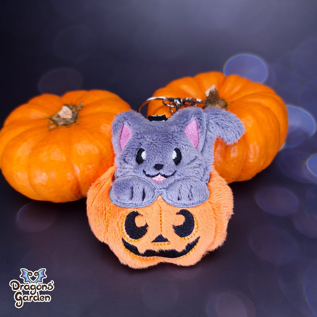 Kitty in a Pumpkin Keychain Charm - Dragons' Garden - Charm Original Creation