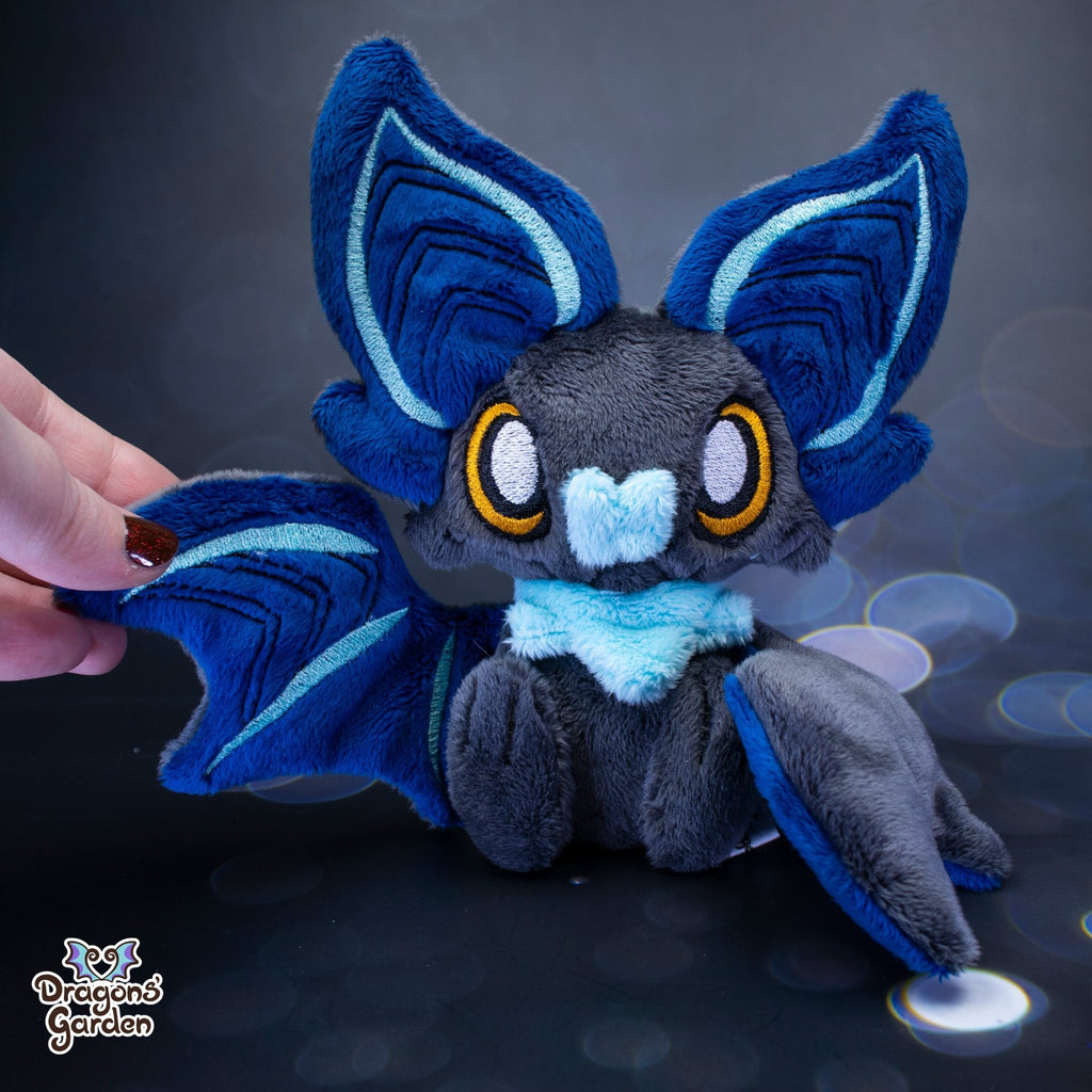 Medium Blue and Mint Yellow Sitting Bat Plushie - Dragons' Garden - Plushie Original Creation