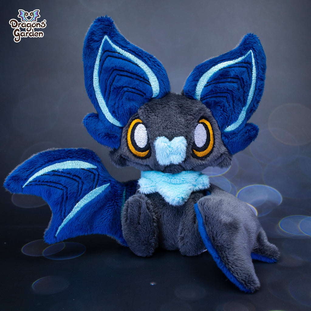 Medium Blue and Mint Yellow Sitting Bat Plushie - Dragons' Garden - Plushie Original Creation