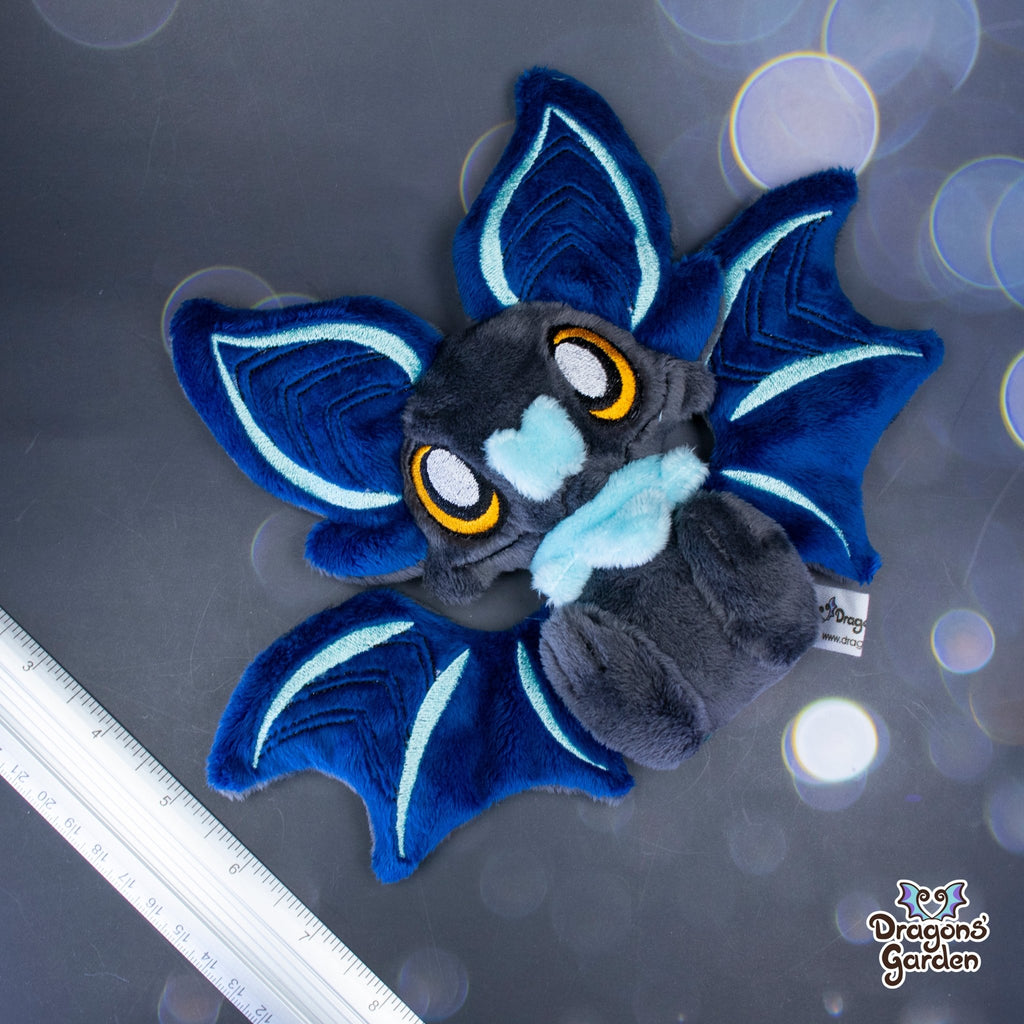 Medium Blue and Mint Yellow Sitting Bat Plushie - Dragons' Garden - Plushie Original Creation