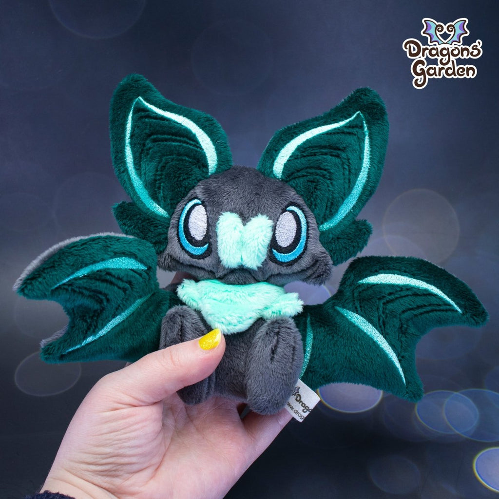 Medium Emerald and Mint Sitting Bat Plushie - Dragons' Garden - Plushie *New