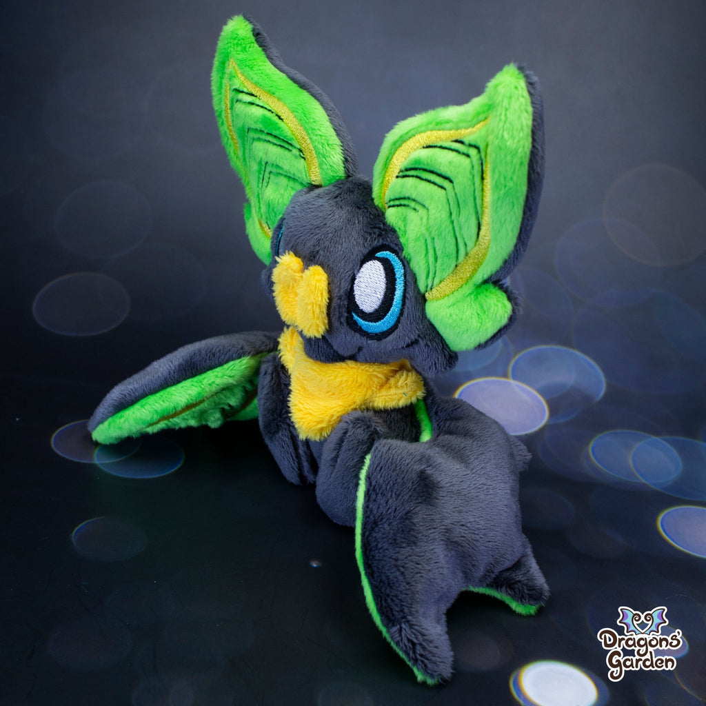 Medium Green and Yellow Sitting Bat Plushie - Dragons' Garden - Plushie Original Creation