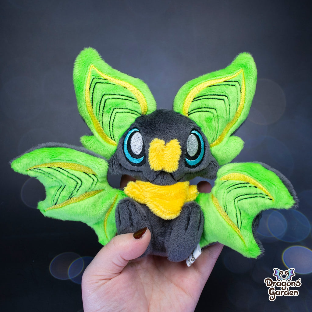 Medium Green and Yellow Sitting Bat Plushie - Dragons' Garden - Plushie Original Creation