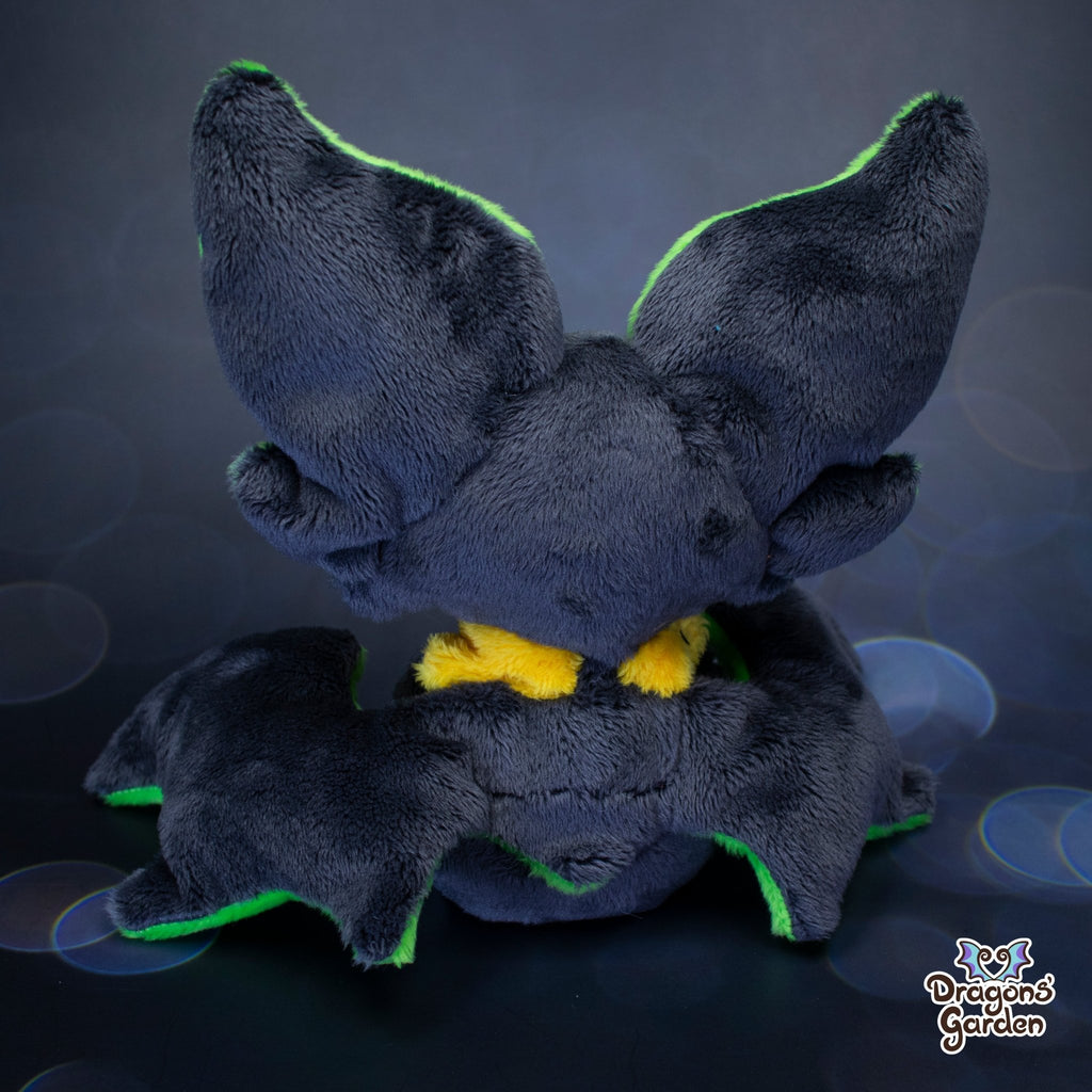 Medium Green and Yellow Sitting Bat Plushie - Dragons' Garden - Plushie Original Creation