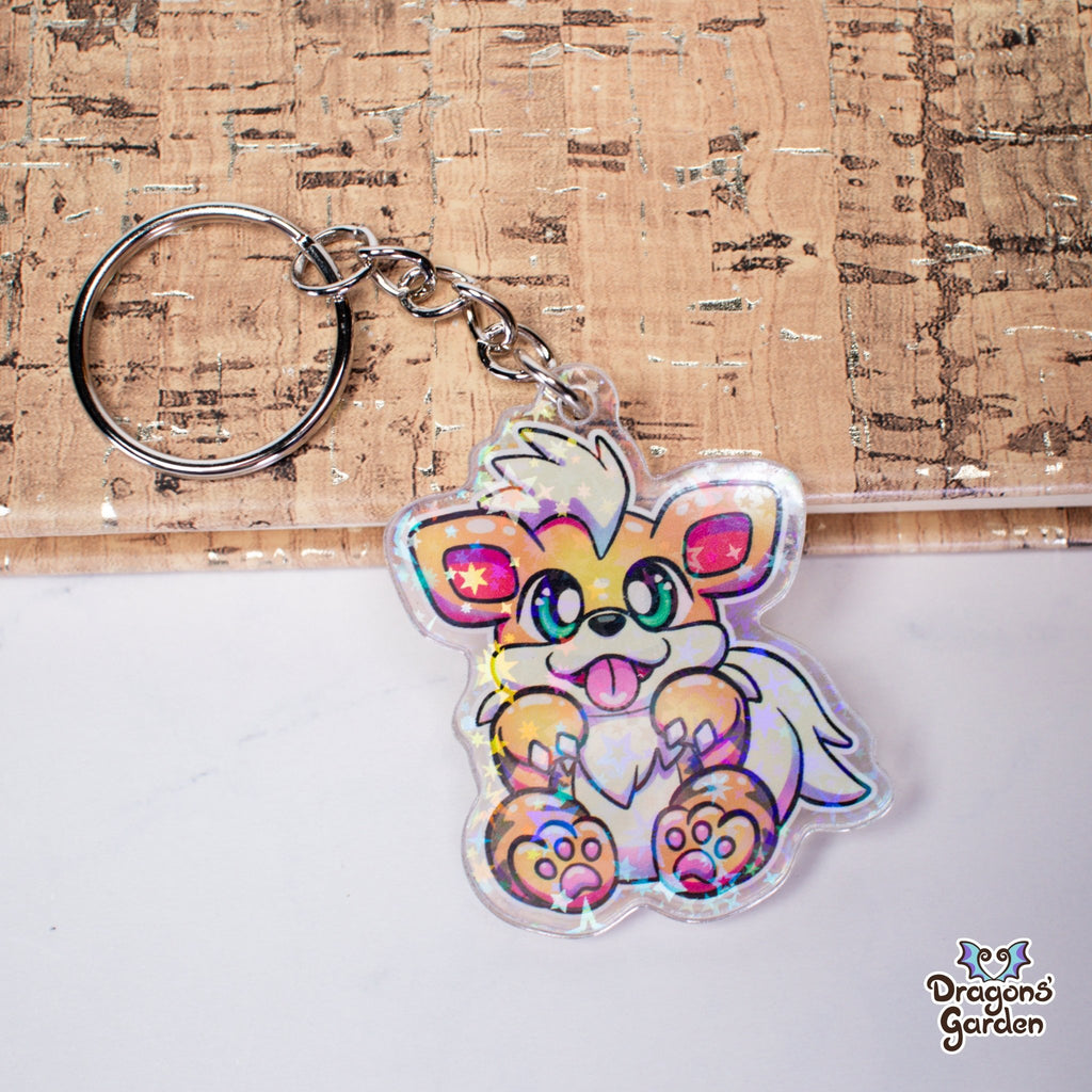 Puppy Growlithe and Ditto Face Pokemon | Holographic Acrylic Keychain - Dragons' Garden - Keychain Keychain