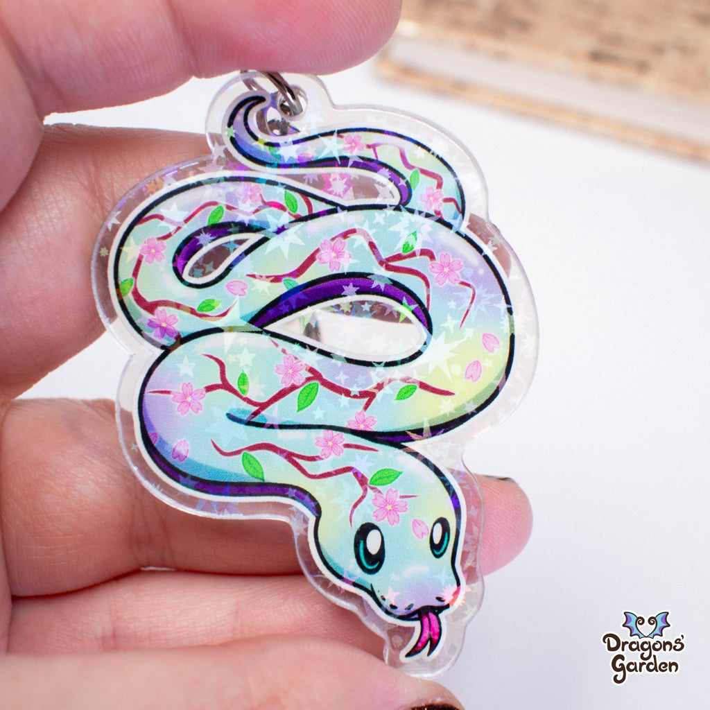Sakura Snake | Holographic Acrylic Keychain - Dragons' Garden - Keychain Keychain